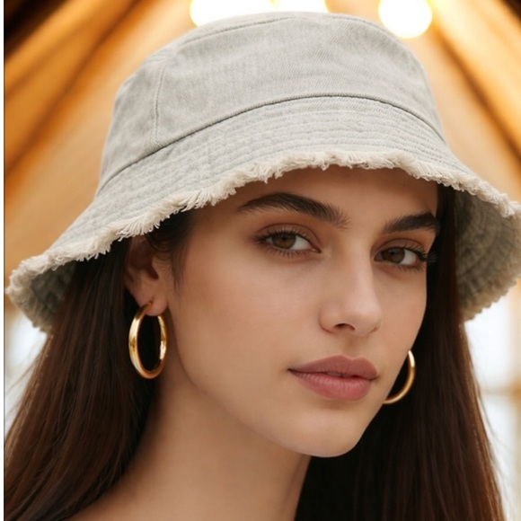 Time and Tru Accessories - Free | Stylish Frayed Edge Light Denim Bucket Hat